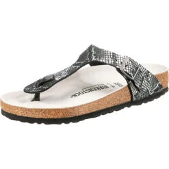Birkenstock Gizeh Python Textil Komfort-Pantoletten Weit - Schwarz/weiß
