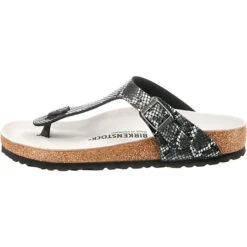 Birkenstock Gizeh Python Textil Komfort-Pantoletten Weit - Schwarz/weiß -Weiche Schuhe 15007707 03