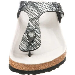 Birkenstock Gizeh Python Textil Komfort-Pantoletten Weit - Schwarz/weiß -Weiche Schuhe 15007707 04