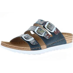 Damen Pantoletten Slipper Blumenmuster Blau/mehrfarbig - Blau