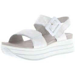 IgI&Co Damen Sandaletten Sandalen Riemen Klettverschluss Plateau Slingback Silber/grau/weiß - Silber