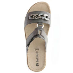 Inblu Damen Pantoletten Slipper Kettenapplikation Anthrazit/silber - Anthrazit -Weiche Schuhe 26753984 07