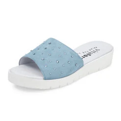 Pantolette Damen Leder - Sandale Damen Mit Edlen Glitzersteinen - Damen Sandalen Aus Leder - Pantolette Damen Plateau Damen Pantolette Leder