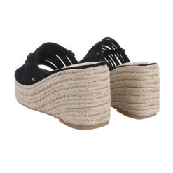 Plateausandaletten , Keilabsatz/Wedge, Geflochten, Offene Ferse - Schwarz -Weiche Schuhe 29126698 03
