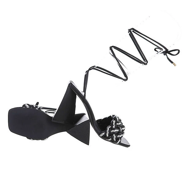 Sandalen & Sandaletten Hakenschnürung, Blockabsatz, Strass 4 Sandalen & Sandaletten Hakenschnürung, Blockabsatz, Strass – Bild 2