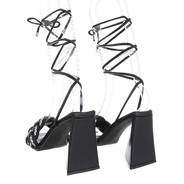 Sandalen & Sandaletten Hakenschnürung, Blockabsatz, Strass 5 Sandalen & Sandaletten Hakenschnürung, Blockabsatz, Strass – Bild 3