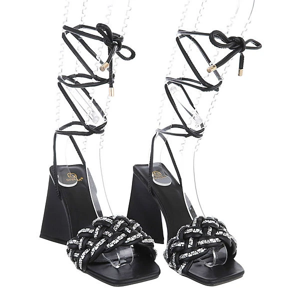 Sandalen & Sandaletten Hakenschnürung, Blockabsatz, Strass 6 Sandalen & Sandaletten Hakenschnürung, Blockabsatz, Strass – Bild 4