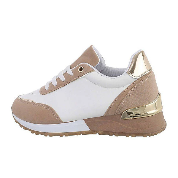 Sneakers Low Lochschnürung, Flach, Metallisch - Weiß/beige 3 Sneakers Low Lochschnürung, Flach, Metallisch - Weiß/beige