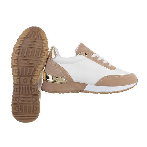 Sneakers Low Lochschnürung, Flach, Metallisch - Weiß/beige 4 Sneakers Low Lochschnürung, Flach, Metallisch - Weiß/beige – Bild 2