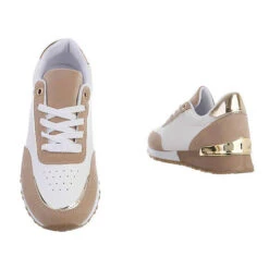 Sneakers Low Lochschnürung, Flach, Metallisch - Weiß/beige 7 Sneakers Low Lochschnürung, Flach, Metallisch - Weiß/beige -Weiche Schuhe 29239046 03