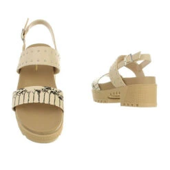 Plateausandaletten Knöchelriemen, Blockabsatz, Riemen - Beige -Weiche Schuhe 29428752 03